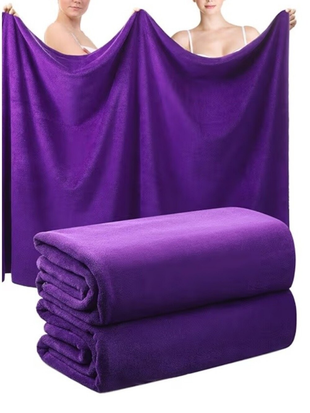2 Pc Oversized Bath Towels 40" x 80"  Purple Microfiber Jumbo Soft Quick Dry